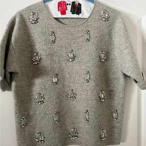 Ann Taylor Embellished Light Gray Cozy Sweater